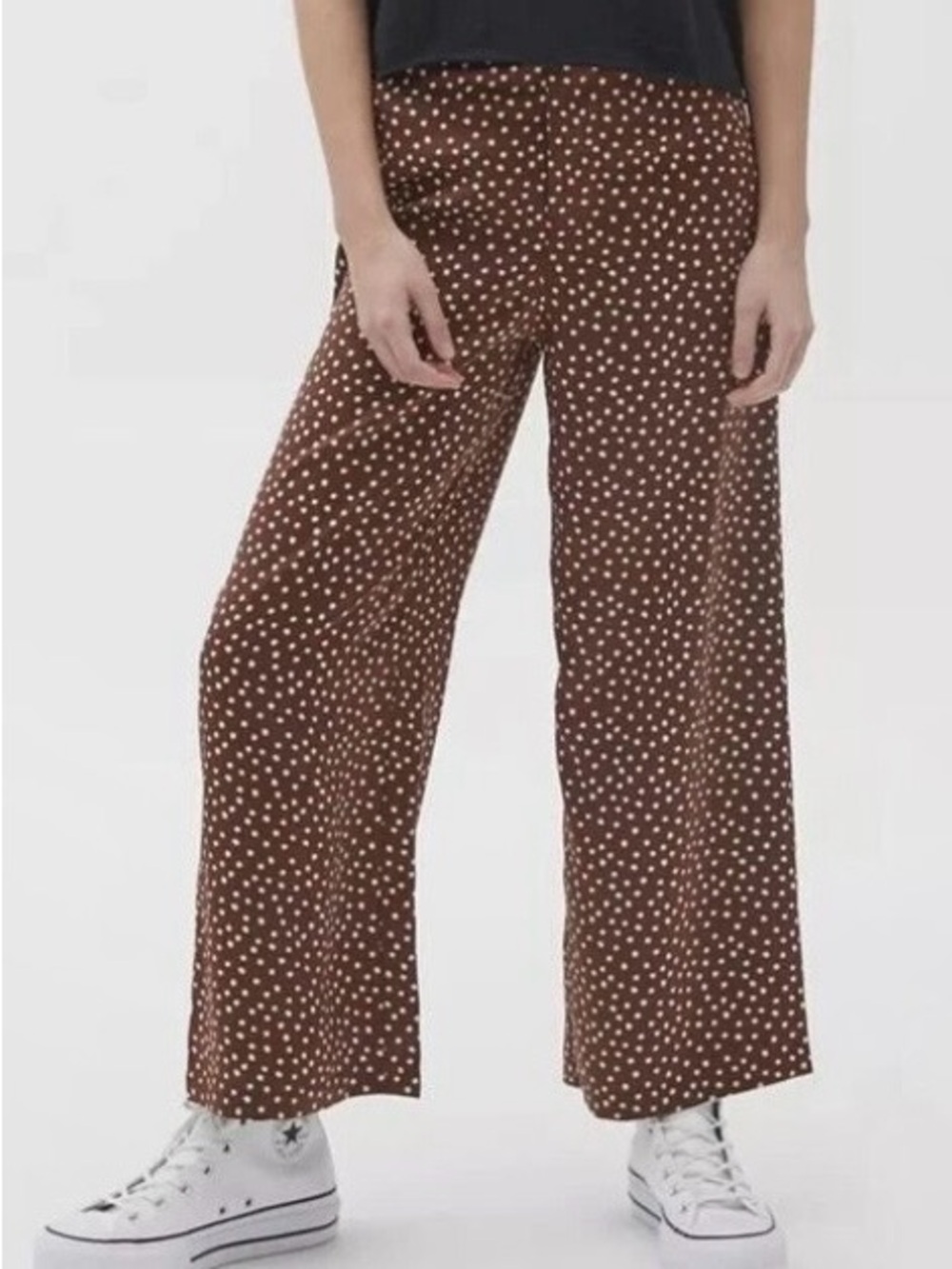 Urban Outfitters Olympia Satin Wide Leg Polka Dot Pants Brown XS